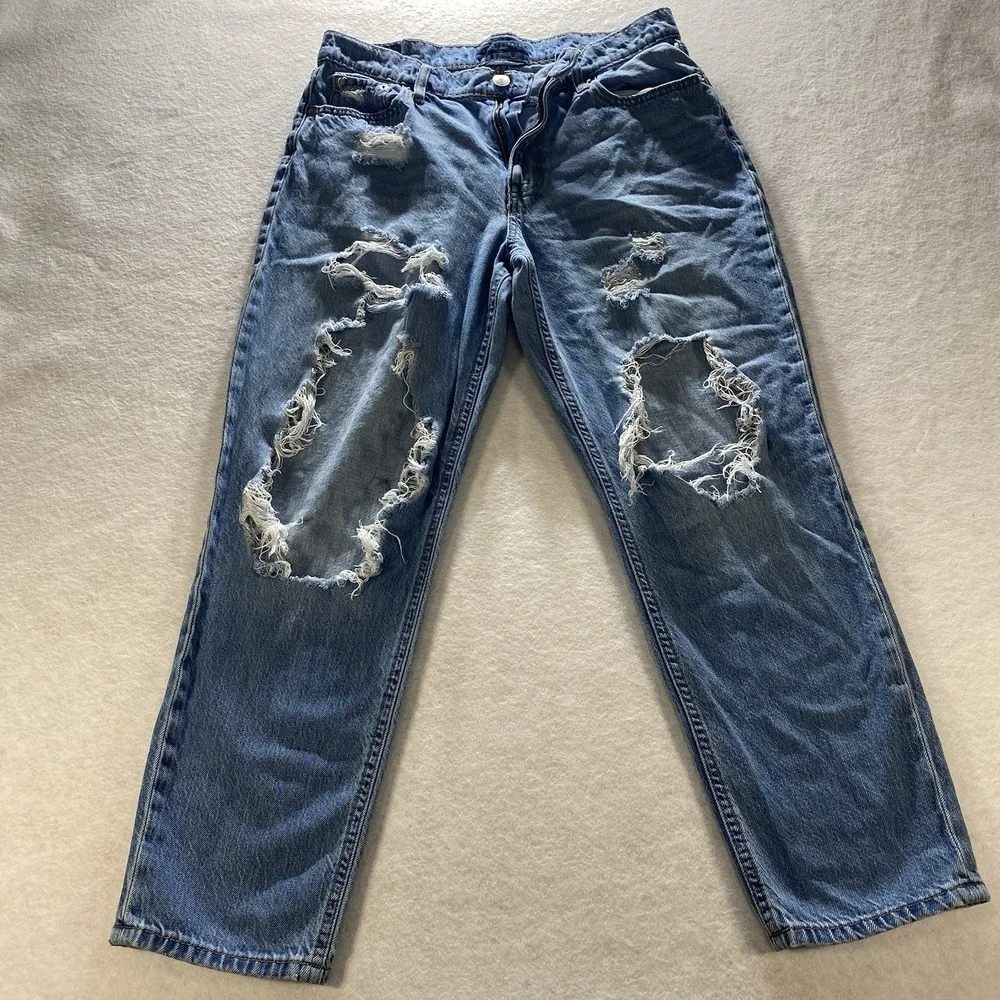 Aeropostale Womens Jeans Blue Denim Mom Jean Distressed Destroyed Cotton 10